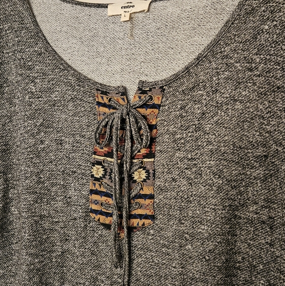 Entro Melange Shift Dress Women Aztec Tapestry Round Neck Knit Gray Size Large - Picture 2 of 5